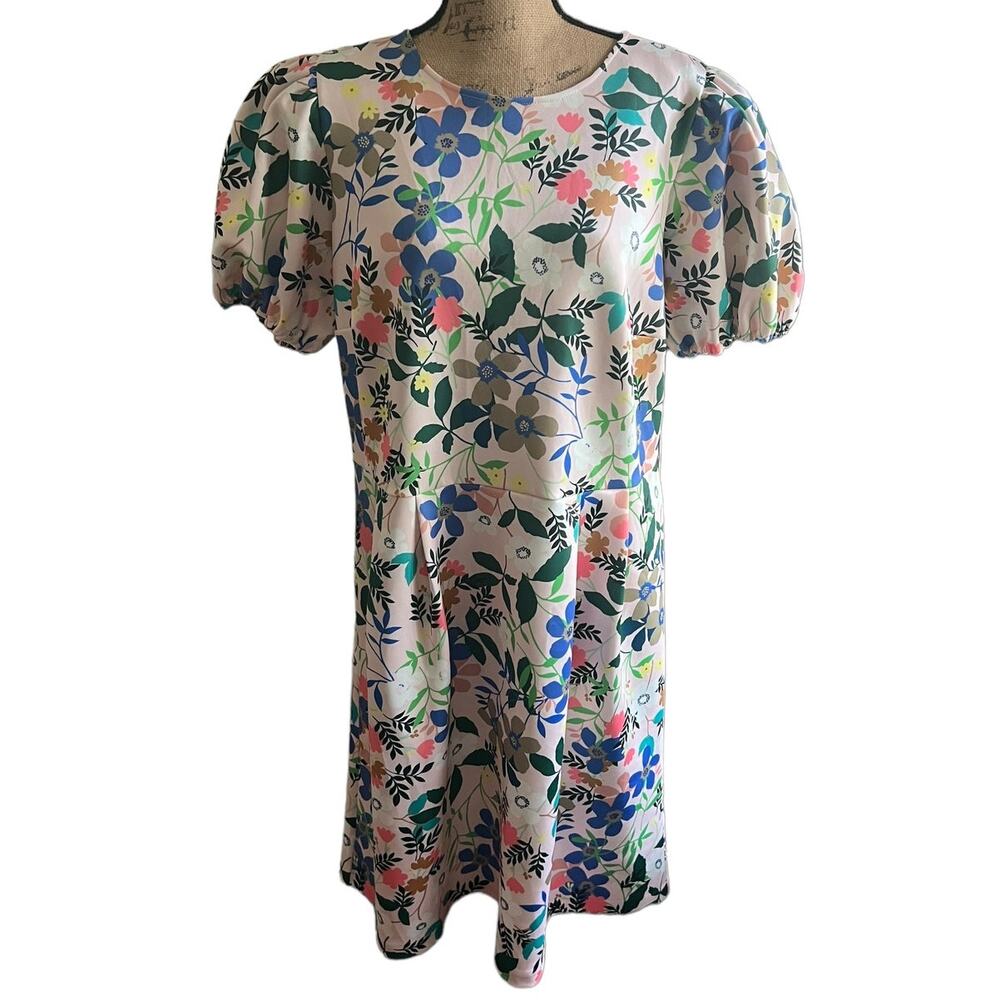Eloquii Floral Scuba Puff Sleeve Fit Flare Dress Pink Size 16 NWT - Picture 16 of 16
